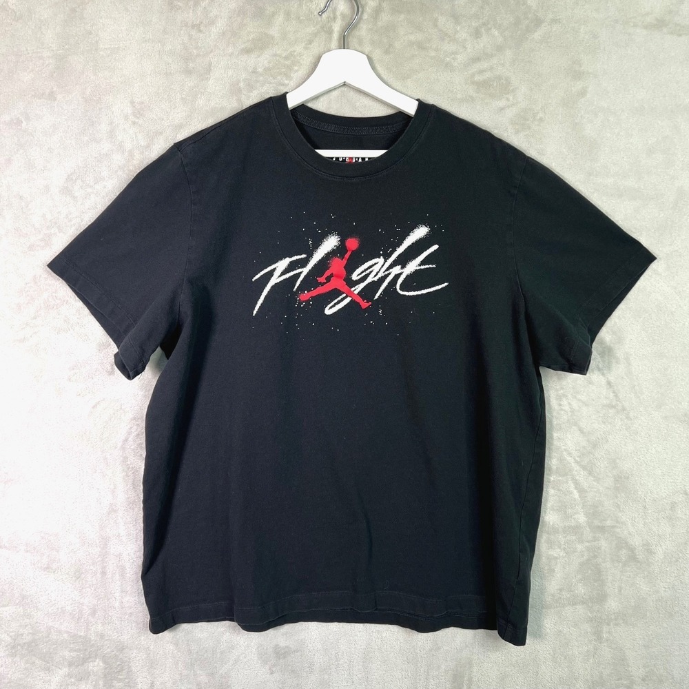 Nike Jordan Flight Tee‎ 2XL Black Red Jumpman Graffiti Double Sided Streetwear